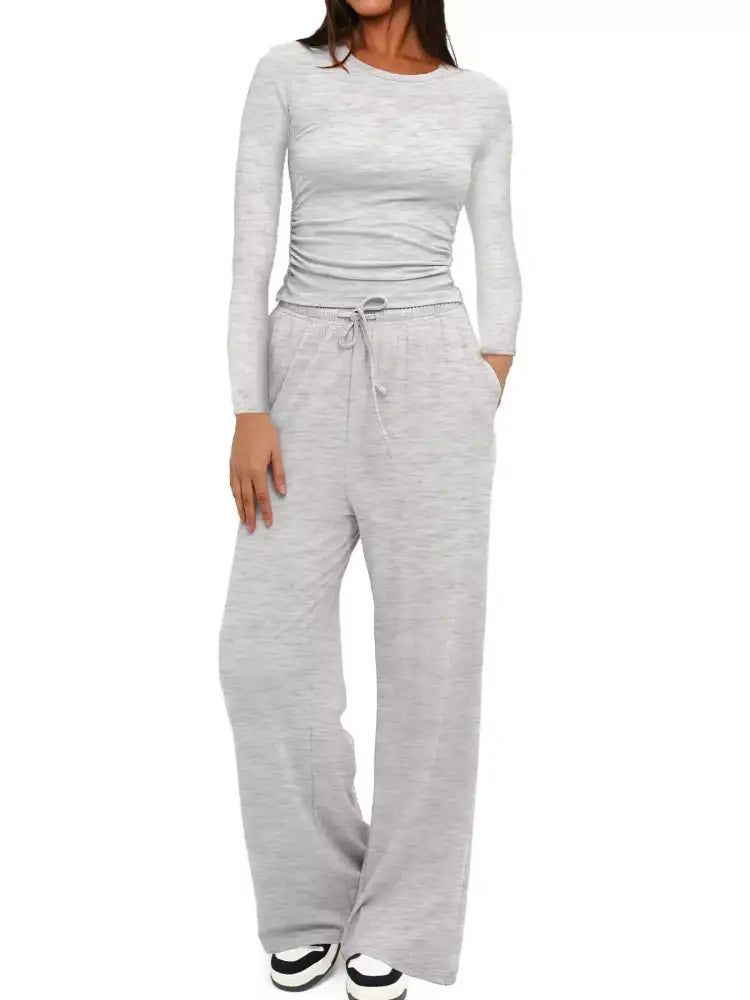 Round Neck Long Sleeve Top and Pants Set