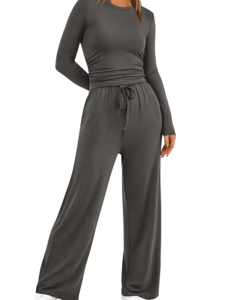 Round Neck Long Sleeve Top and Pants Set