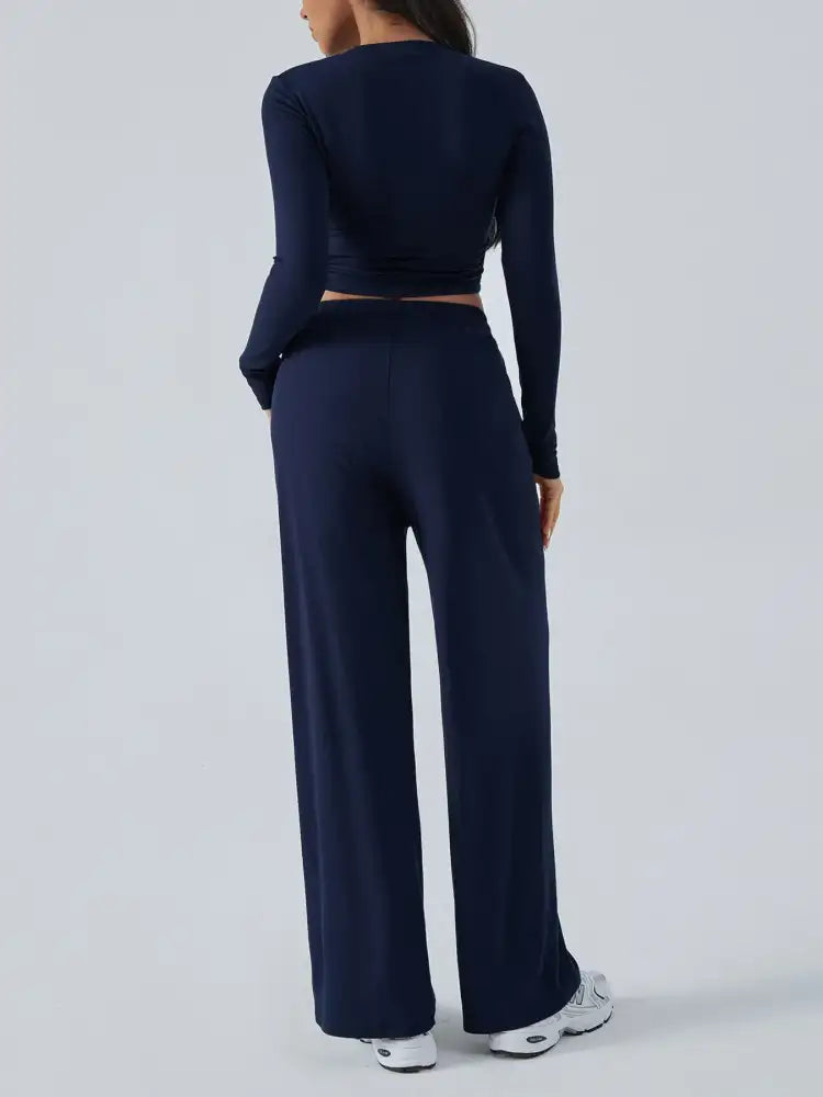 Round Neck Long Sleeve Top and Pants Set