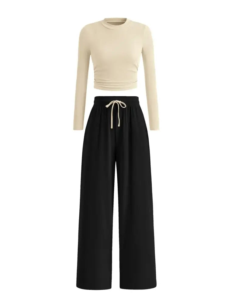 Round Neck Long Sleeve Top and Pants Set