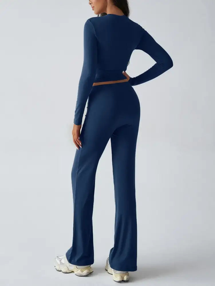 Round Neck Long Sleeve Top and Pants Set