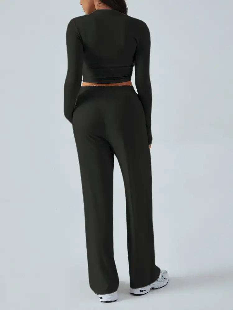 Round Neck Long Sleeve Top and Pants Set