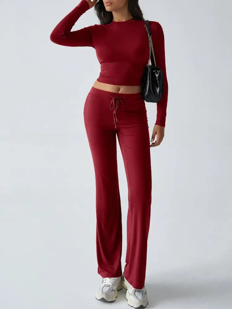 Round Neck Long Sleeve Top and Pants Set
