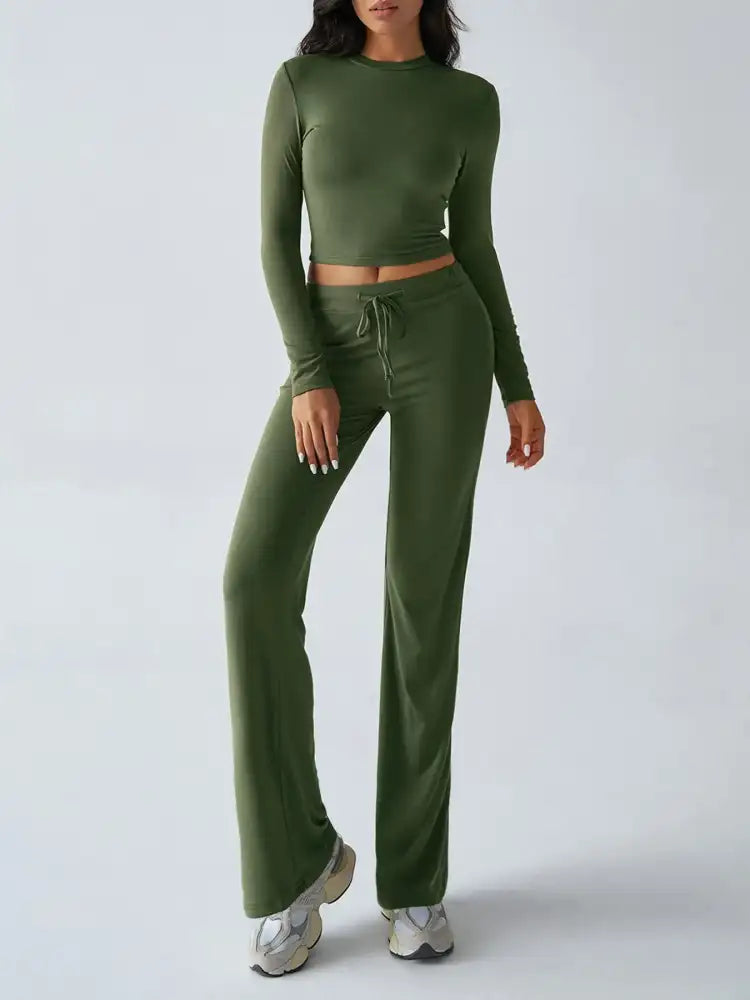 Round Neck Long Sleeve Top and Pants Set