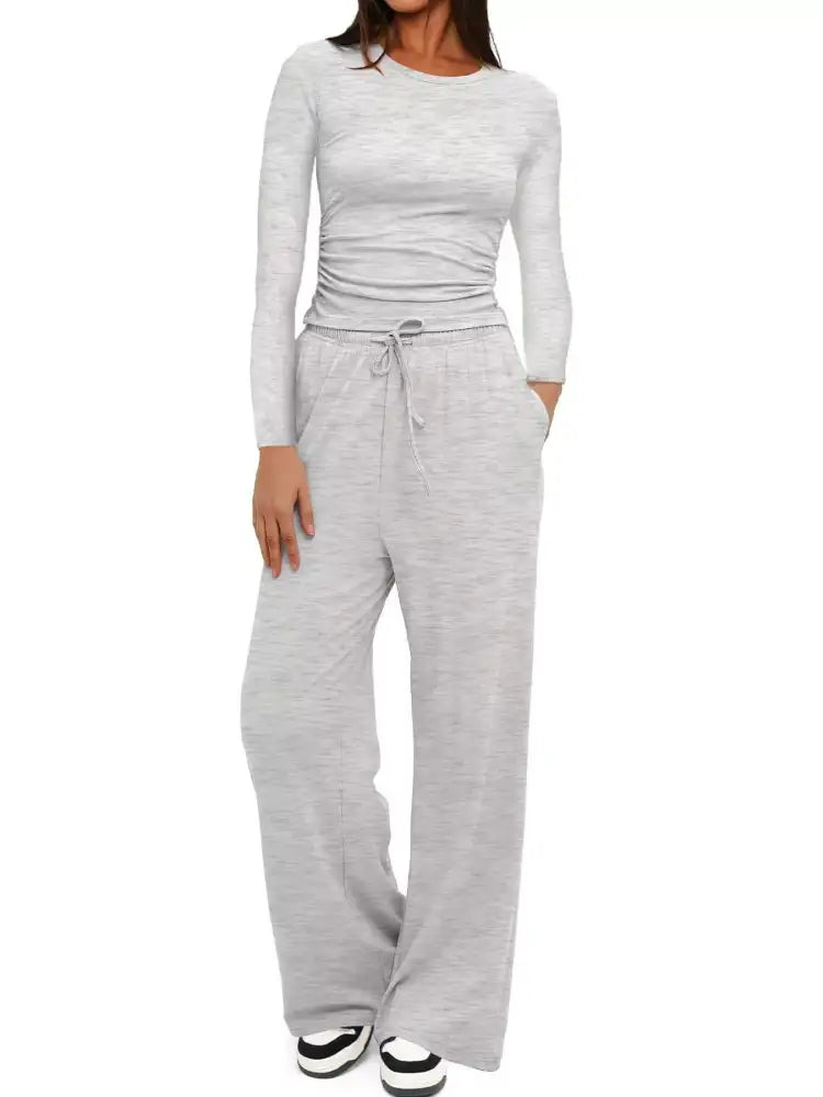 Round Neck Long Sleeve Top and Pants Set