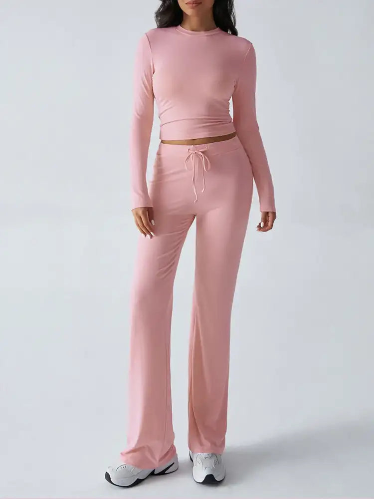 Round Neck Long Sleeve Top and Pants Set