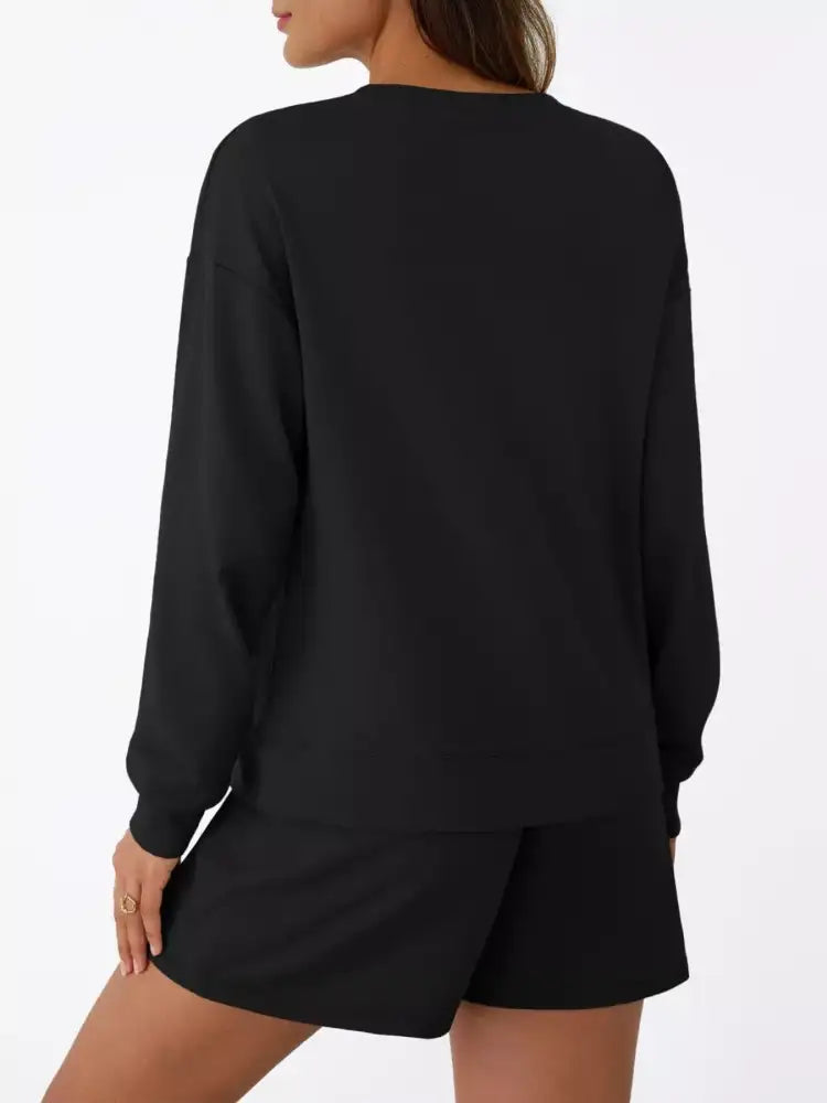 Round Neck Long Sleeve Top and Shorts Set