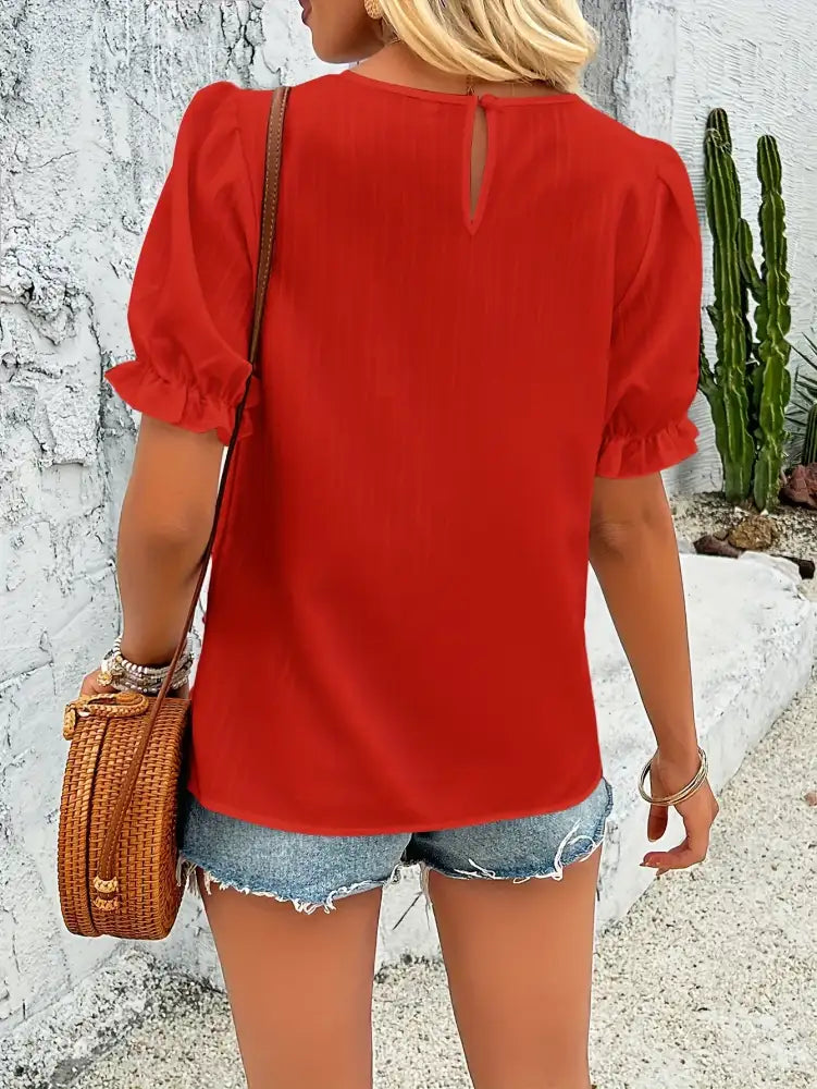 Round Neck Puff Sleeve Blouse