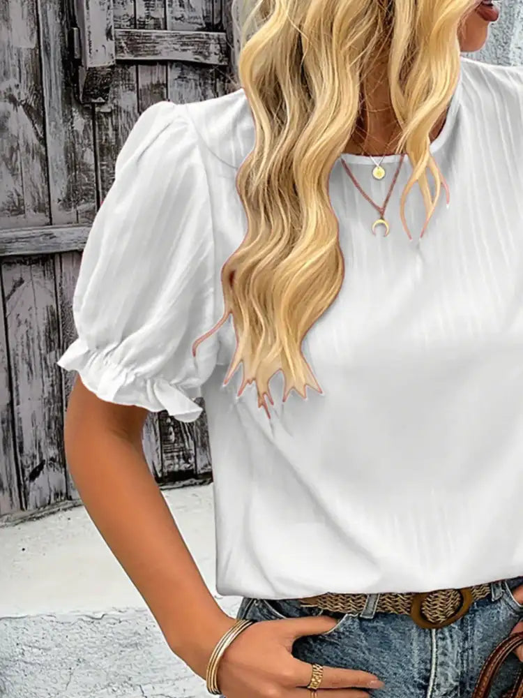 Round Neck Puff Sleeve Blouse