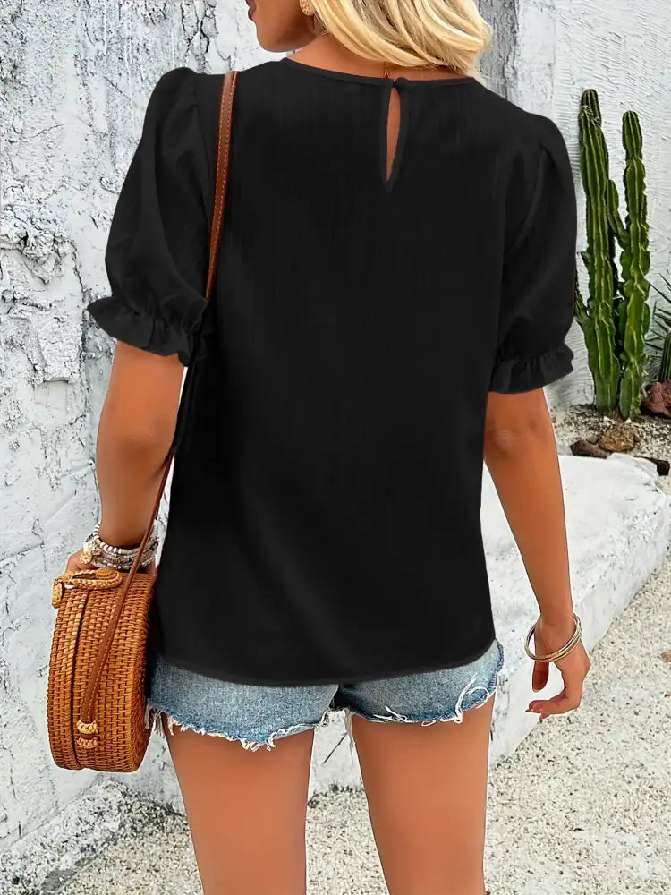 Round Neck Puff Sleeve Blouse