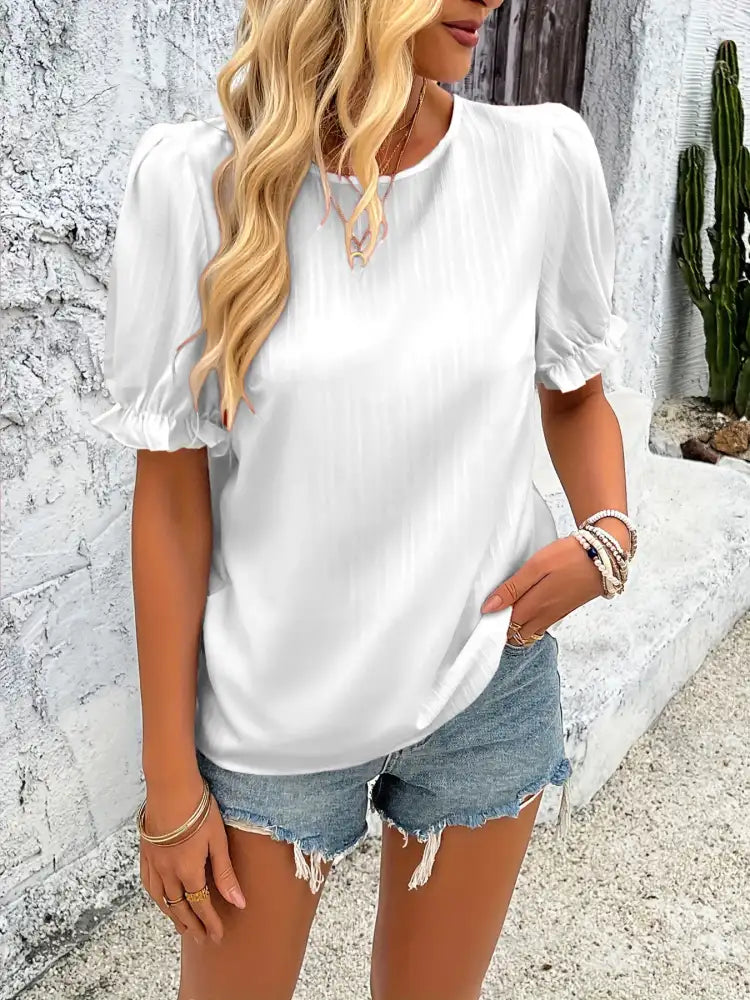 Round Neck Puff Sleeve Blouse