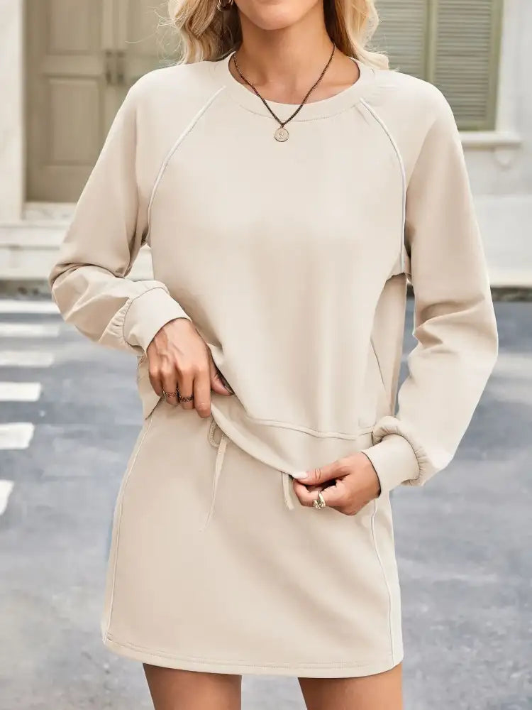 Round Neck Raglan Sleeve Top and Skort Set