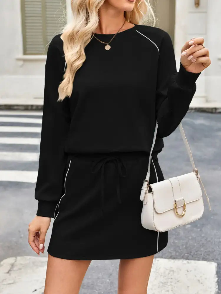 Round Neck Raglan Sleeve Top and Skort Set