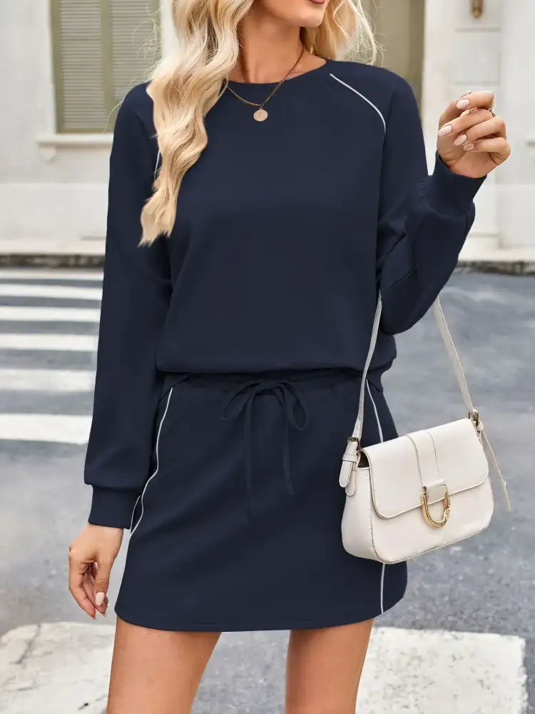 Round Neck Raglan Sleeve Top and Skort Set