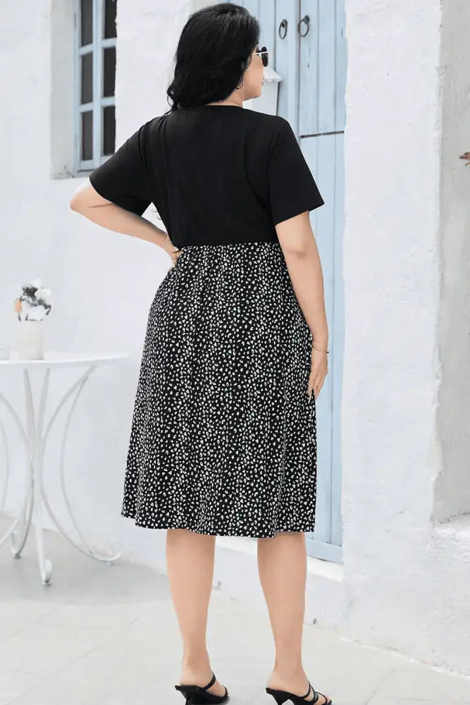 Round Neck Short Sleeve Printed Dress