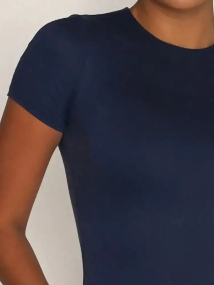 Round Neck Short Sleeve Swim Top