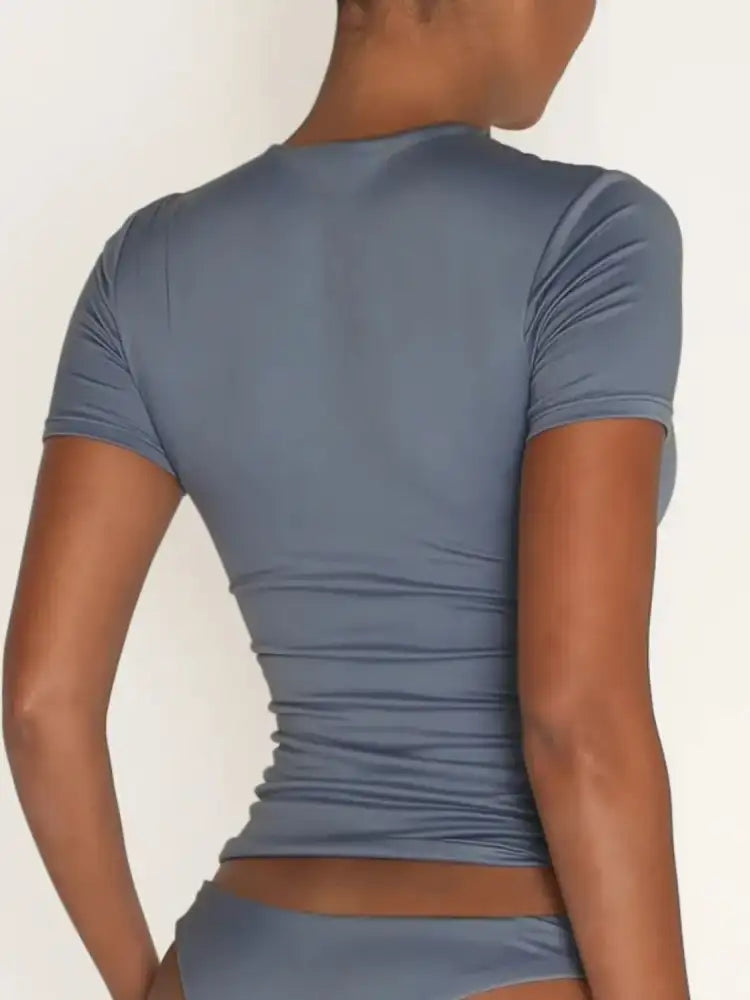 Round Neck Short Sleeve Swim Top