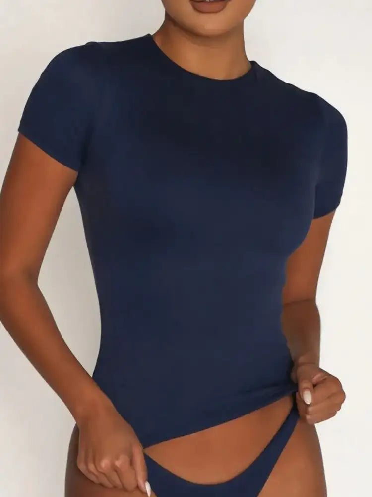 Round Neck Short Sleeve Swim Top