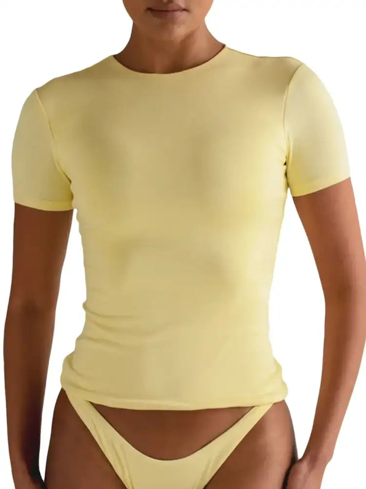 Round Neck Short Sleeve Swim Top