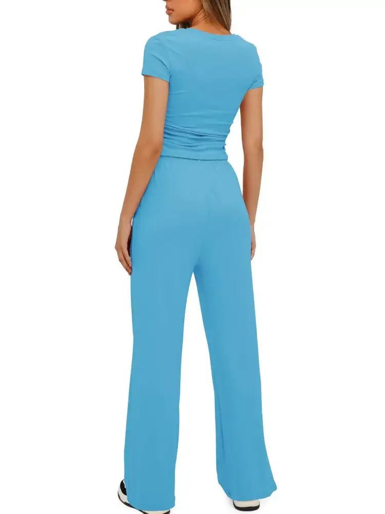 Round Neck Short Sleeve T-Shirt and Pants Set