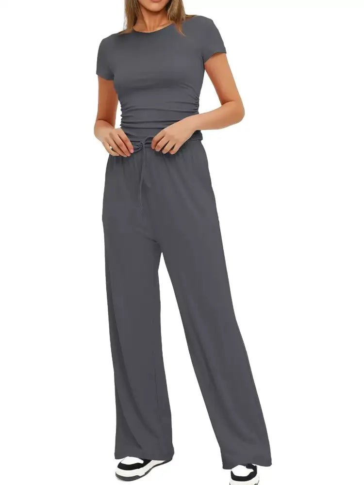 Round Neck Short Sleeve T-Shirt and Pants Set