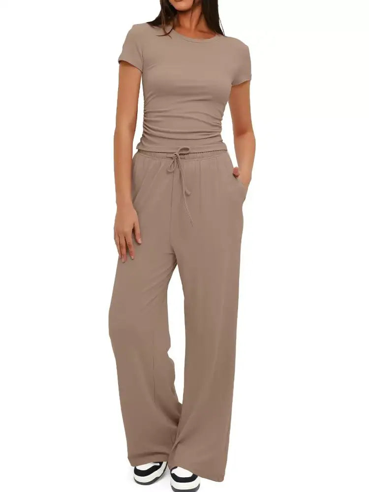 Round Neck Short Sleeve T-Shirt and Pants Set