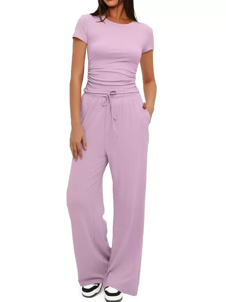 Round Neck Short Sleeve T-Shirt and Pants Set