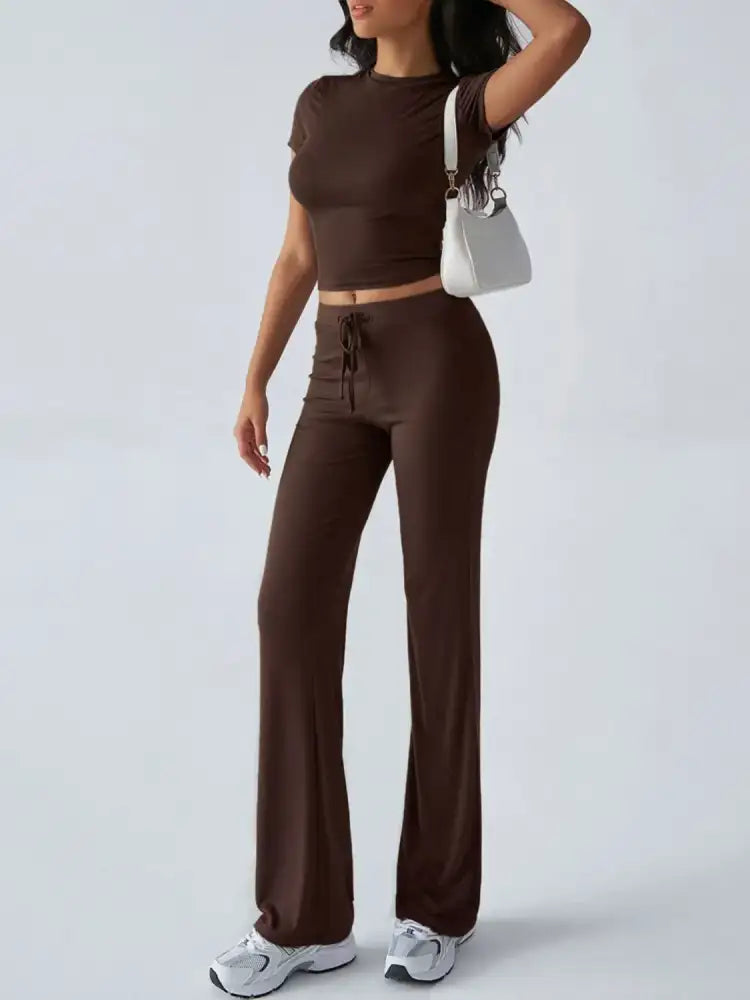 Round Neck Short Sleeve Top and Pants Set