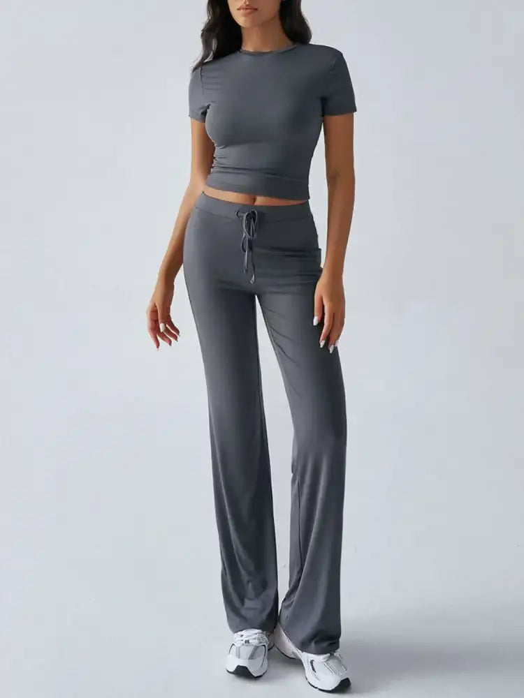 Round Neck Short Sleeve Top and Pants Set