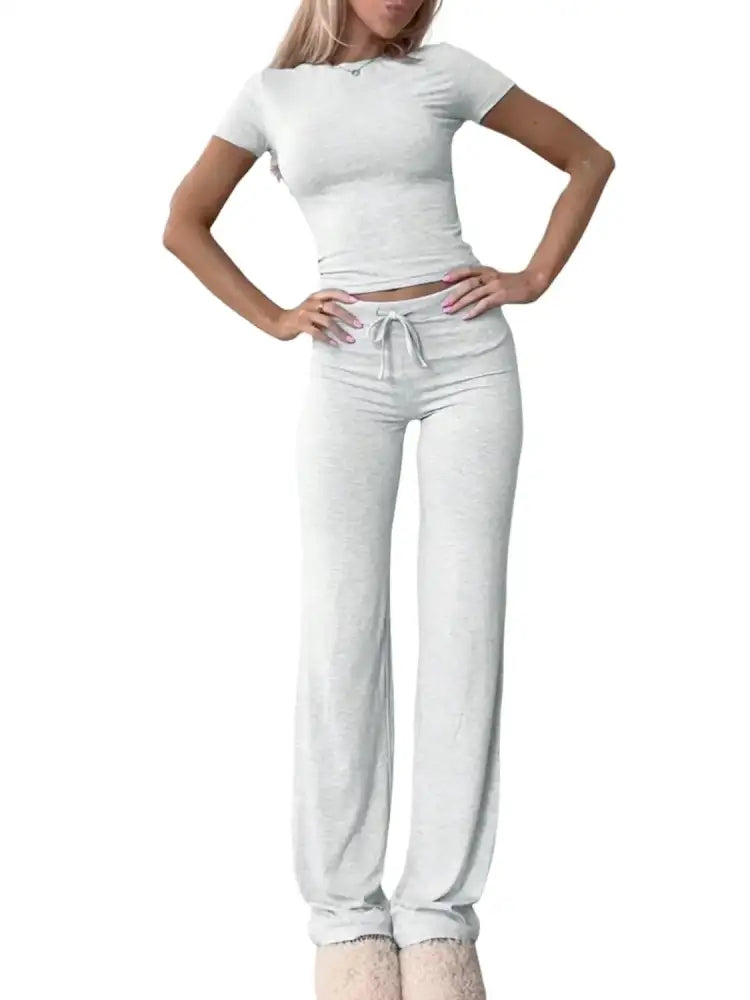 Round Neck Short Sleeve Top and Pants Set