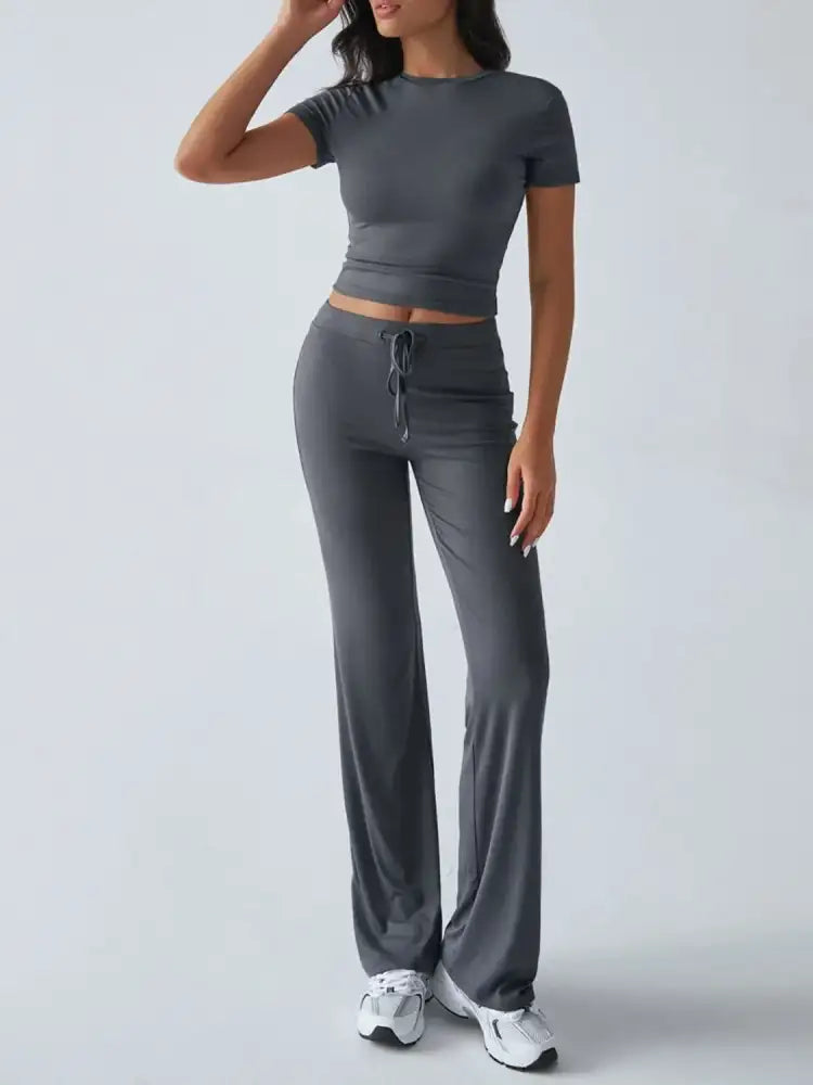 Round Neck Short Sleeve Top and Pants Set