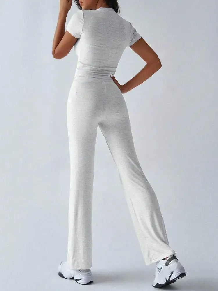 Round Neck Short Sleeve Top and Pants Set