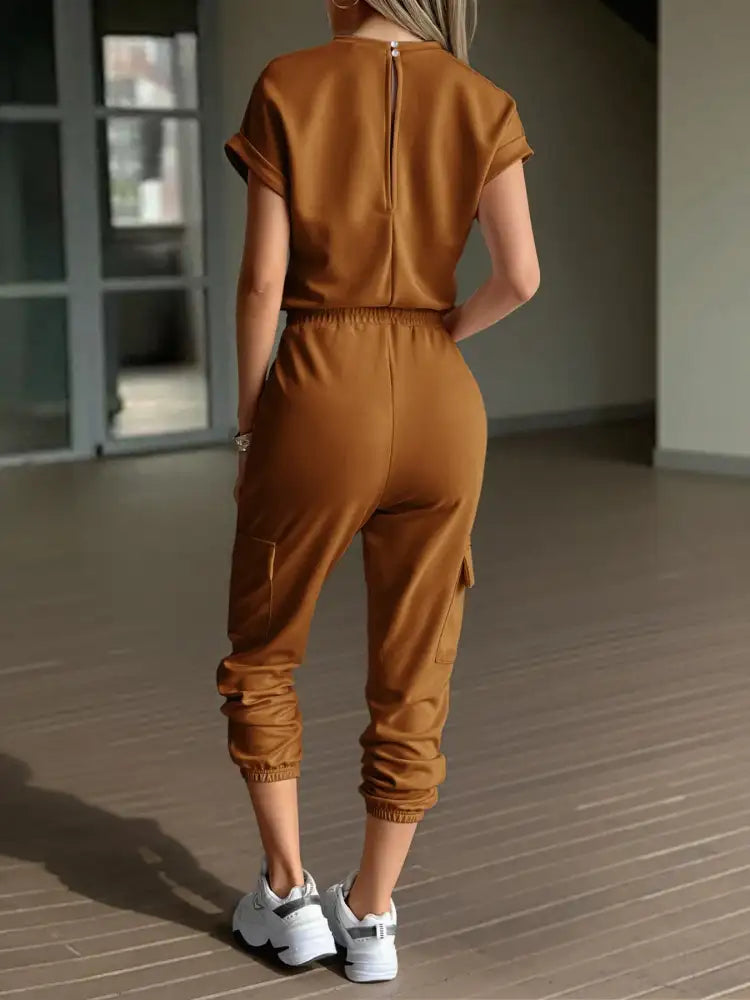 Round Neck Short Sleeve Top and Pants Set