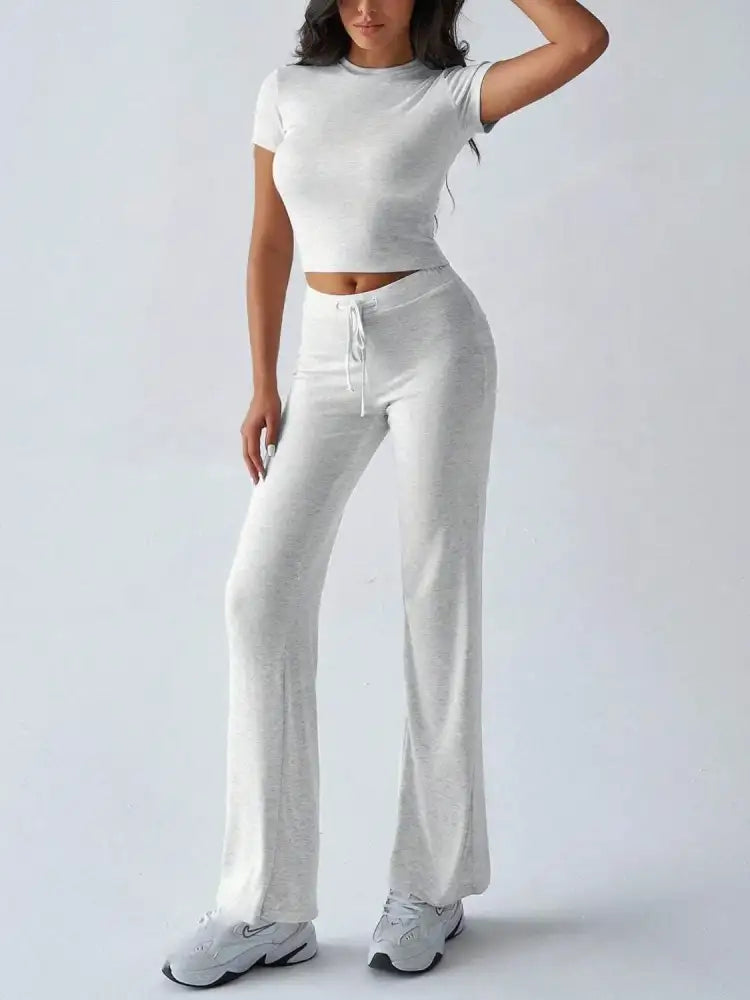 Round Neck Short Sleeve Top and Pants Set