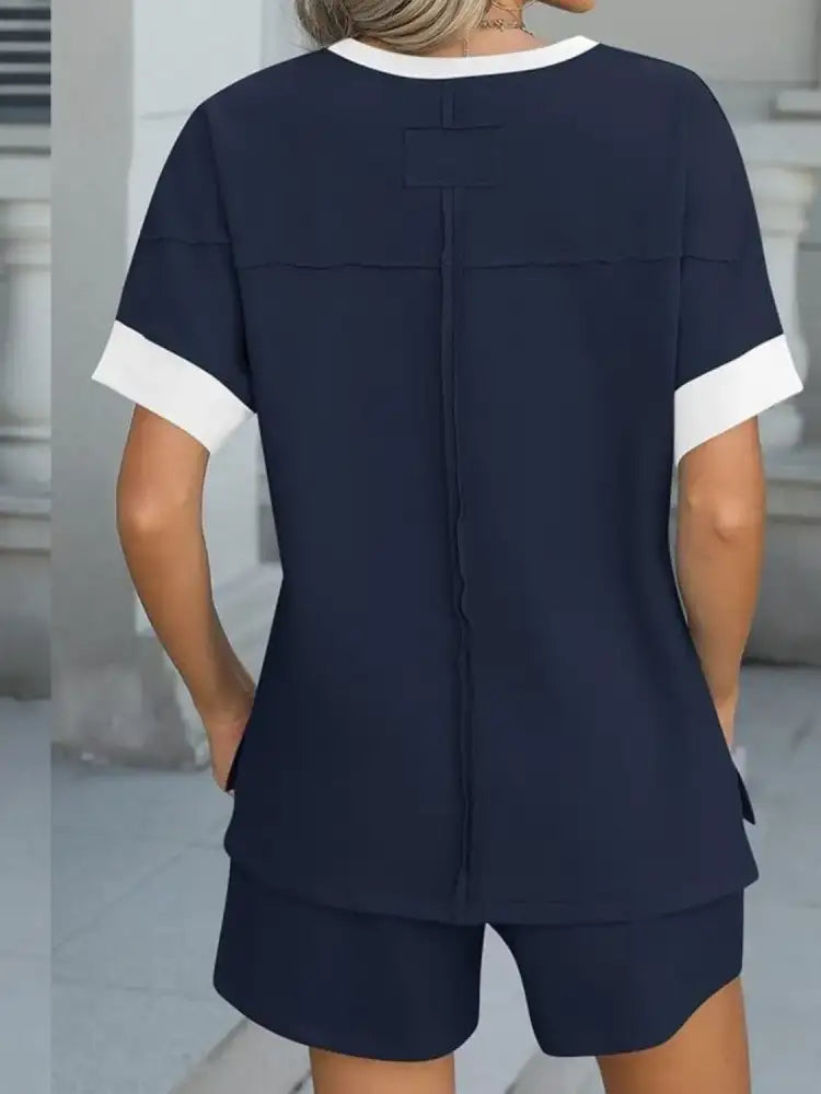 Round Neck Short Sleeve Top and Shorts Set