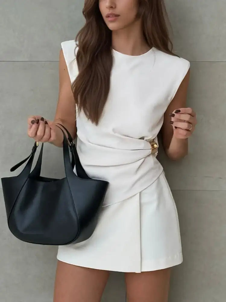 Round Neck Sleeveless Top and Skirts Set