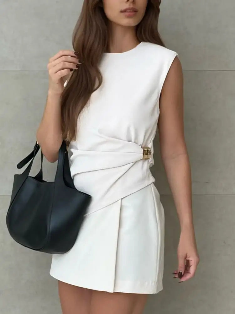 Round Neck Sleeveless Top and Skirts Set