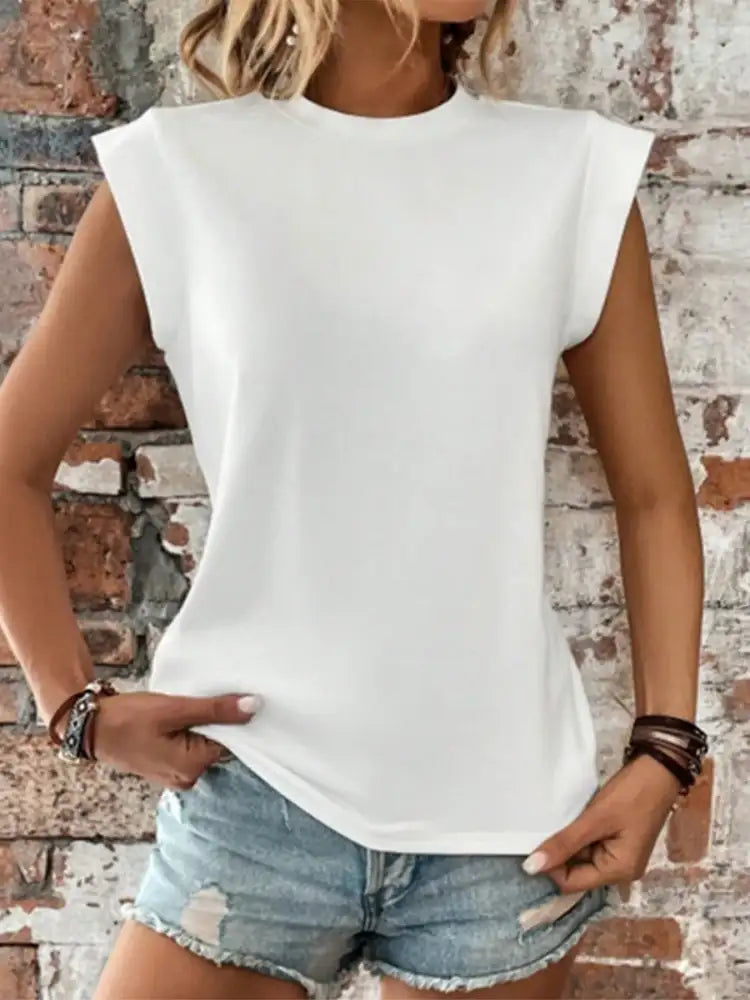 Round Neck Solid Color Top