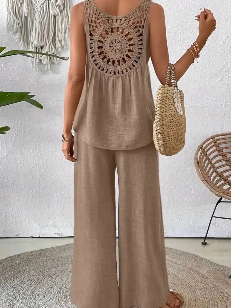 Round Neck Tank and Wide Leg Pants Set