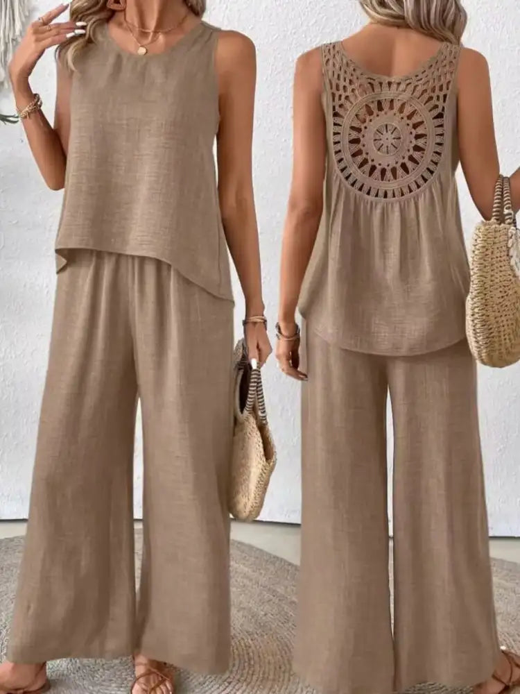 Round Neck Tank and Wide Leg Pants Set