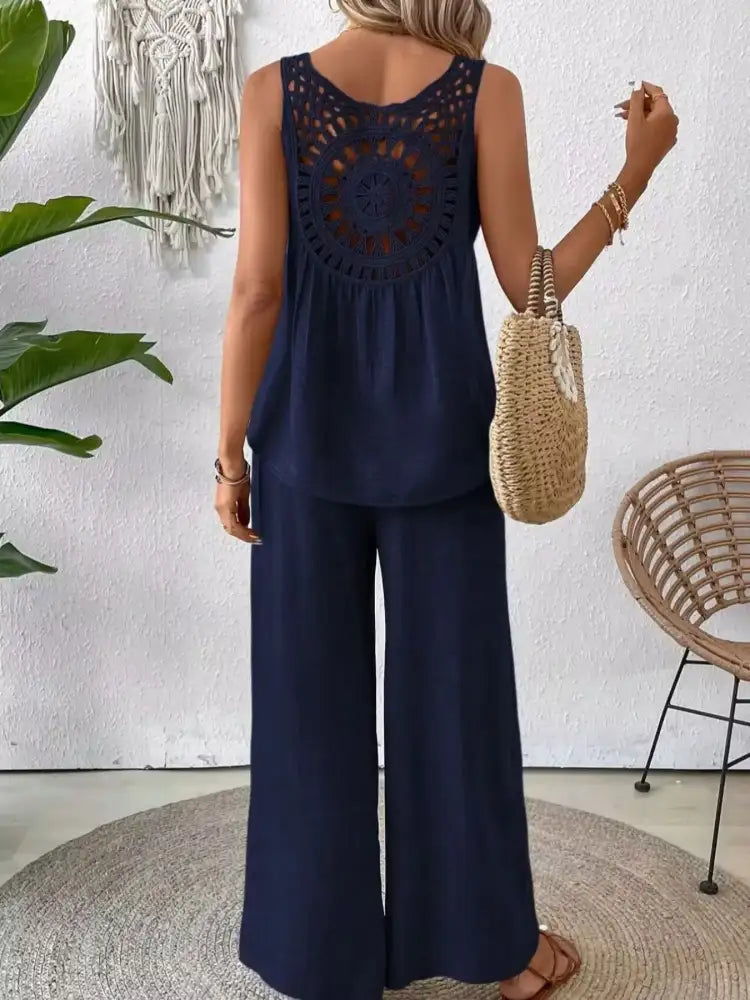 Round Neck Tank and Wide Leg Pants Set