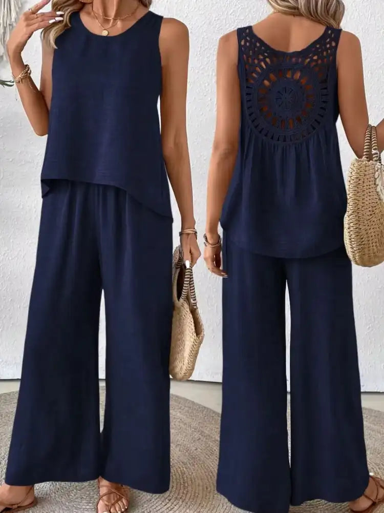 Round Neck Tank and Wide Leg Pants Set