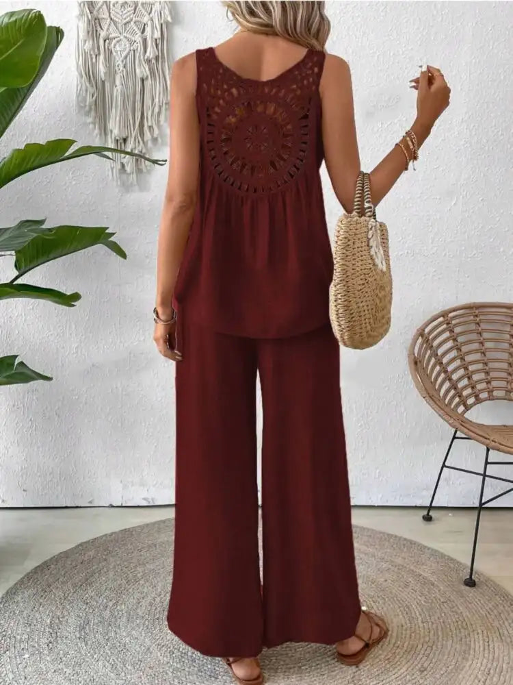 Round Neck Tank and Wide Leg Pants Set