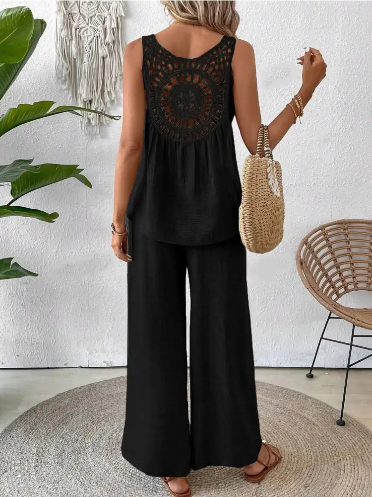Round Neck Tank and Wide Leg Pants Set