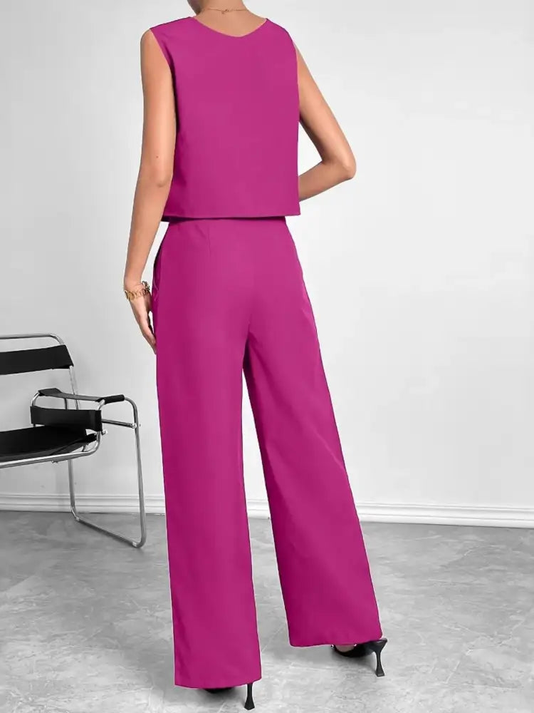 Round Neck Tank and Wide Leg Pants Set