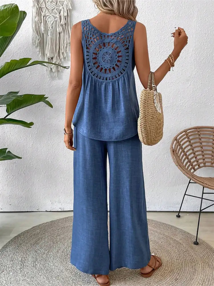 Round Neck Tank and Wide Leg Pants Set