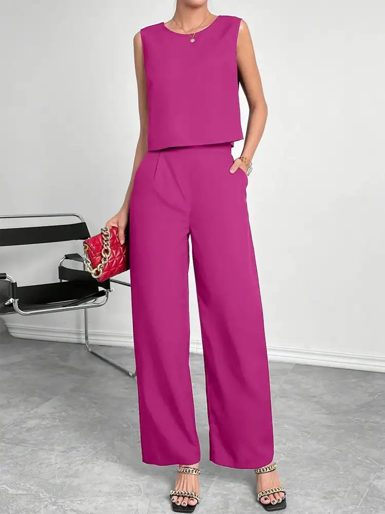 Round Neck Tank and Wide Leg Pants Set