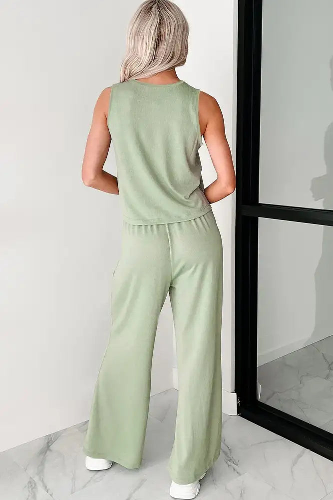 Round Neck Tank Top and High Waist Pants Set