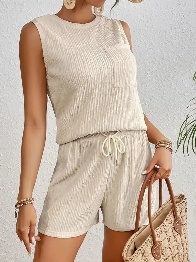 Round Neck Tank Top and Shorts Set