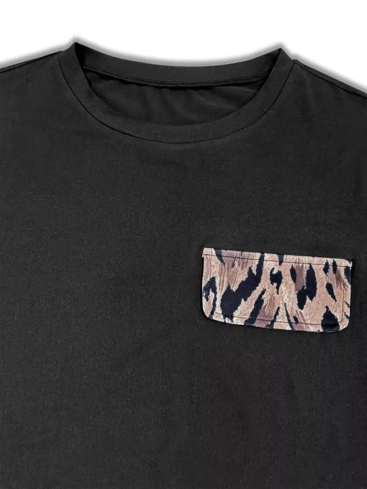 Round Neck Top and Leopard Pants Set